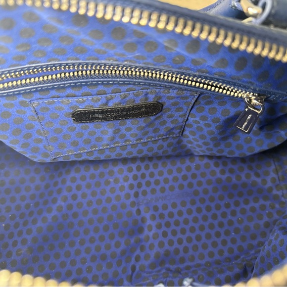 Rebecca Minkoff Navy Leather Satchel w/ Woven Panel & Tassel | Crossbody Bag - Picture 6 of 6